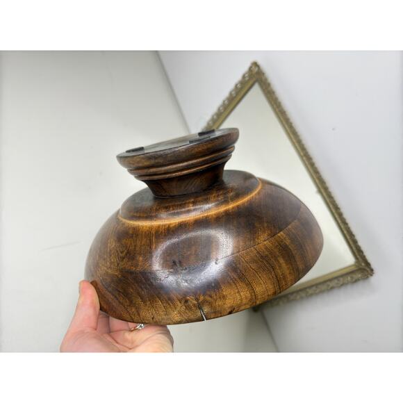 Decorative Vintage Wooden Pedestal Bowl Display/Fruit Bowl Grannycore Rustic - Picture 5 of 9